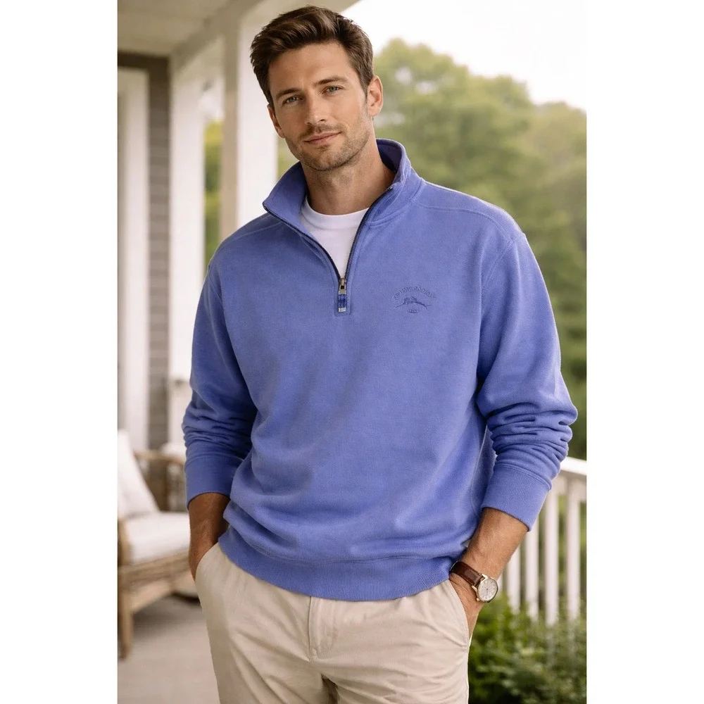 Tommy Bahama Men's Blue Quarter Zip Pullover Sweater Relaxed Fit Size M